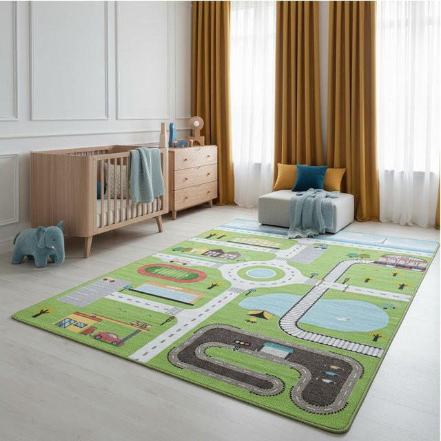 Kinderteppich TRAUN von Kadima Design mit Spielstraßen-Motiv, Grün, Breite: 120 cm, Länge: 170 cm - Bild 1