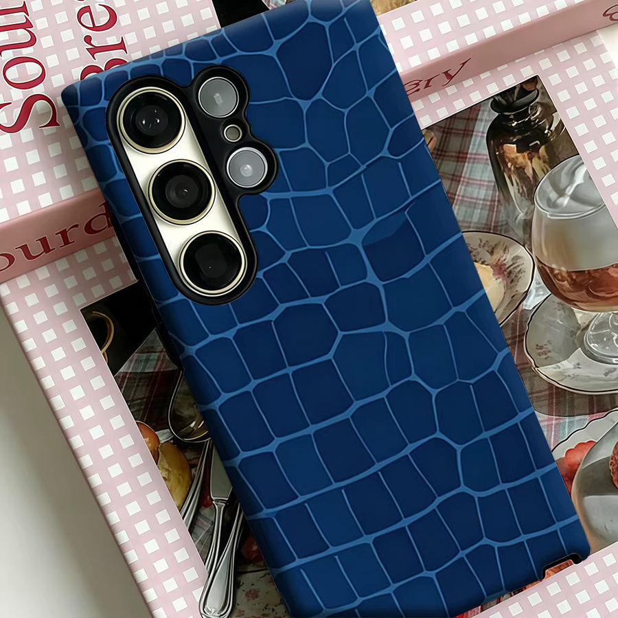 Stoßfeste Samsung Handyhülle in Tiefblau mit Kroko-Textur für Galaxy S26 S25 S24 S23 Ultra Plus - Bild 4