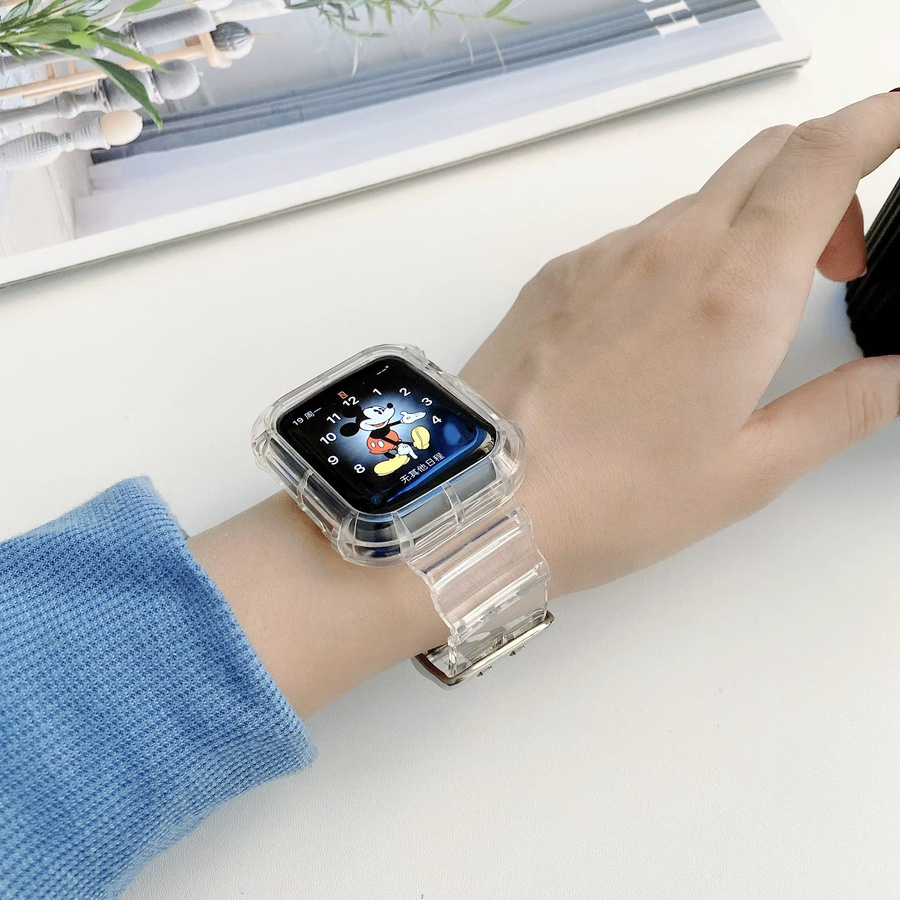 CAOWTAN Transparentes Armband und Hülle für Apple Watch Series 11 10 9 8 7 6 SE, Farbe: Transparent - Bild 2