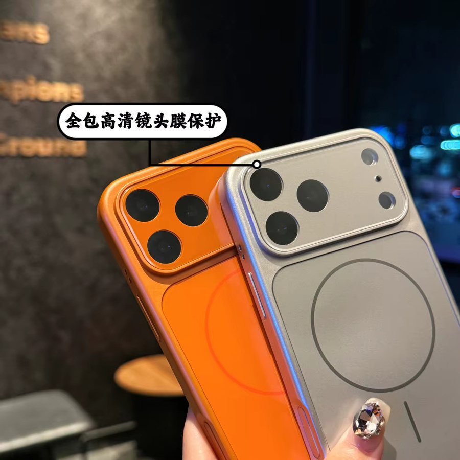 Original AI Button Frosted MagSafe Magnetische Schutzhülle für iPhone 17 Air 16 15 14 13 Pro Max, rutschfeste Wireless Charging Case, Grau und Orange - Bild 1