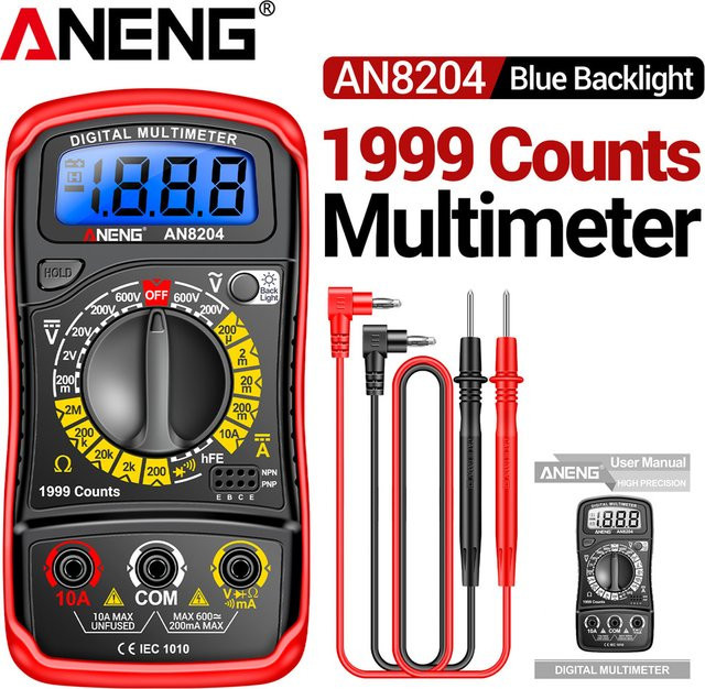 ANENG AN8204 Digitalmultimeter mit 1999 Zählungen für AC/DC Spannung, Strom bis 10 A und Widerstand - Bild 1