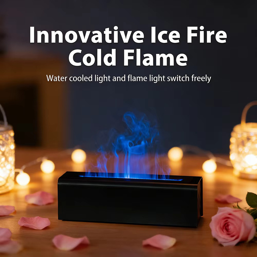 HAOYUNMA Flammen-Aroma-Diffusor und Luftbefeuchter in Schwarz mit 7-Farben-Lichteffekten und Timer-Funktion - Bild 5