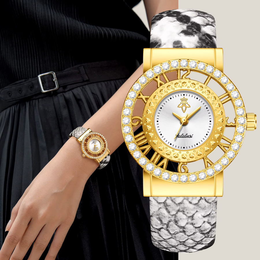 YaLaLuSi Armbanduhr, Quarz, Gold, Grün, Kristall, Damen - Bild 5