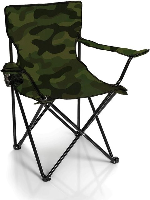 BigDean Faltstuhl Tarnmuster Camo mit Getränkehalter und Tragetasche, Anglerstuhl aus beschichtetem Oxford Gewebe und Metallgestell, Farbe: Grün/Multicolor - Bild 1