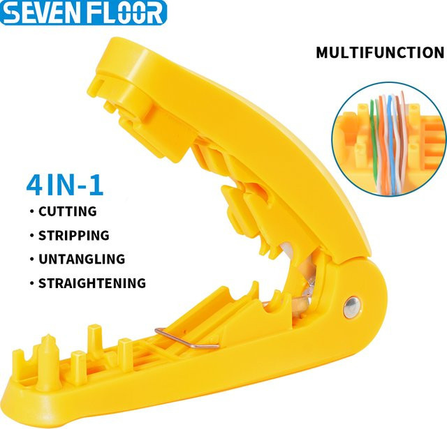 Seven Floor 4-in-1 RJ45 LAN-Kabelwerkzeug in Gelb für Cat5e Cat6 STP UTP Netzwerkkabel - Bild 1