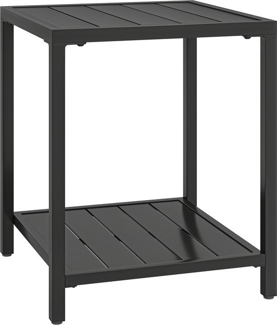 Outsunny Beistelltisch aus Metall mit Lamellendesign in Schwarz, quadratischer Gartentisch für Balkon und Terrasse, B/T/H: 45 x 45 x 45 cm - Bild 1