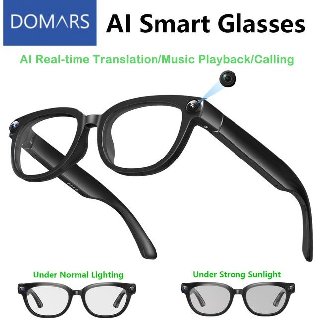 Domars KI-Smart-Brille in Schwarz mit 13MP-Kamera für Fotos und Videos, intelligenter Übersetzung, Konversation und Musikwiedergabe mit elektrochromen Gläsern - Bild 1