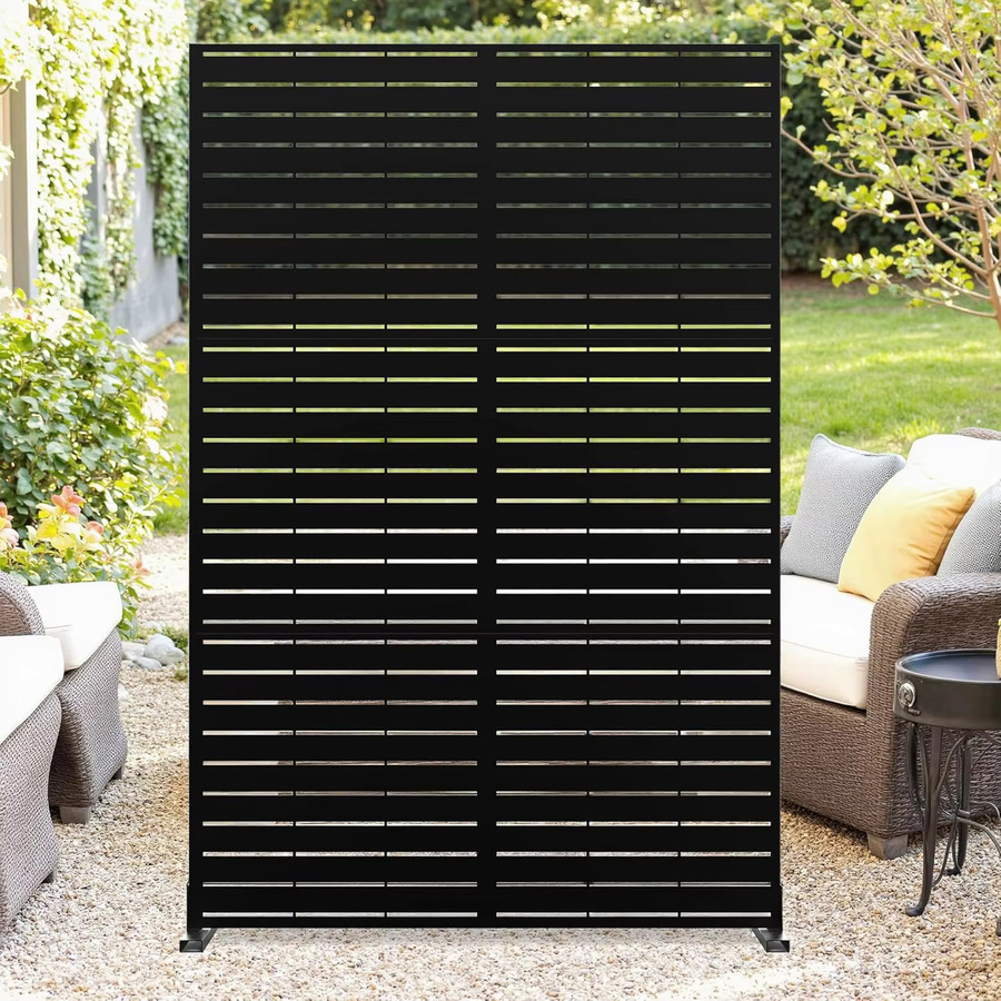 HiMISS Metall-Sichtschutzwand in Schwarz, freistehender dekorativer Paravent für Garten und Terrasse, H x B: 182,88 x 119,38 cm - Bild 3