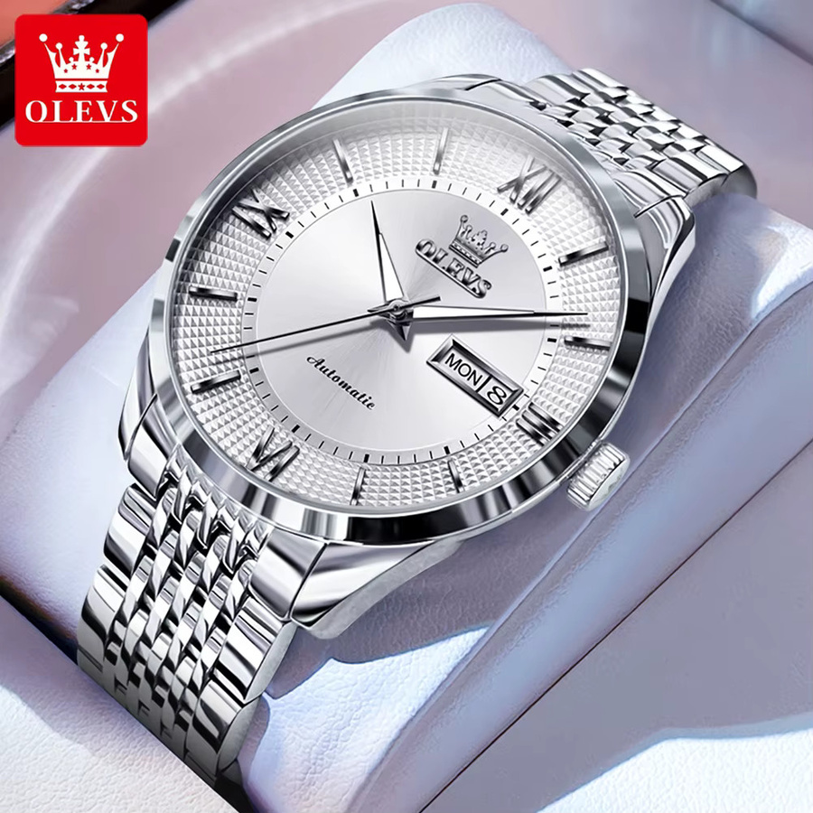 OLEVS Armbanduhr, Automatik, Edelstahl, Bicolor, Gold Weiß, Herren - Bild 2