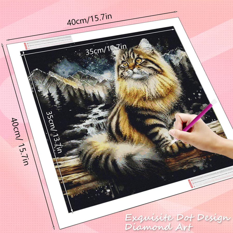 HUACAN Diamond Painting Set Katze und Berg als Wanddekoration in Mehrfarbig mit runden Steinen - Bild 1