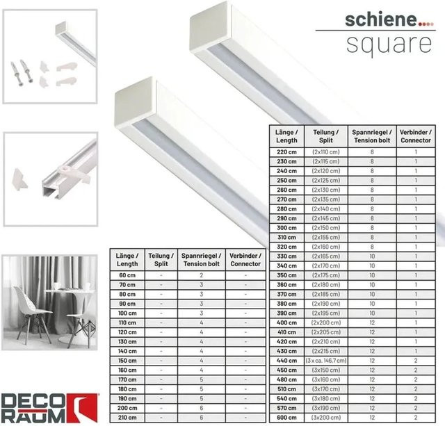 Deco-Raum Gardinenschiene Square nach Maß, gerade, Deckenmontage, Weiß, Länge: 450 cm - Bild 1