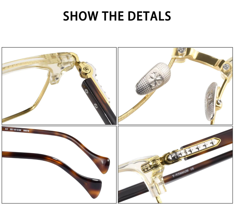 HONKAN Brillengestell, Vollrand, Eckig, Acetat-Titan, Gold, Unisex - Bild 2