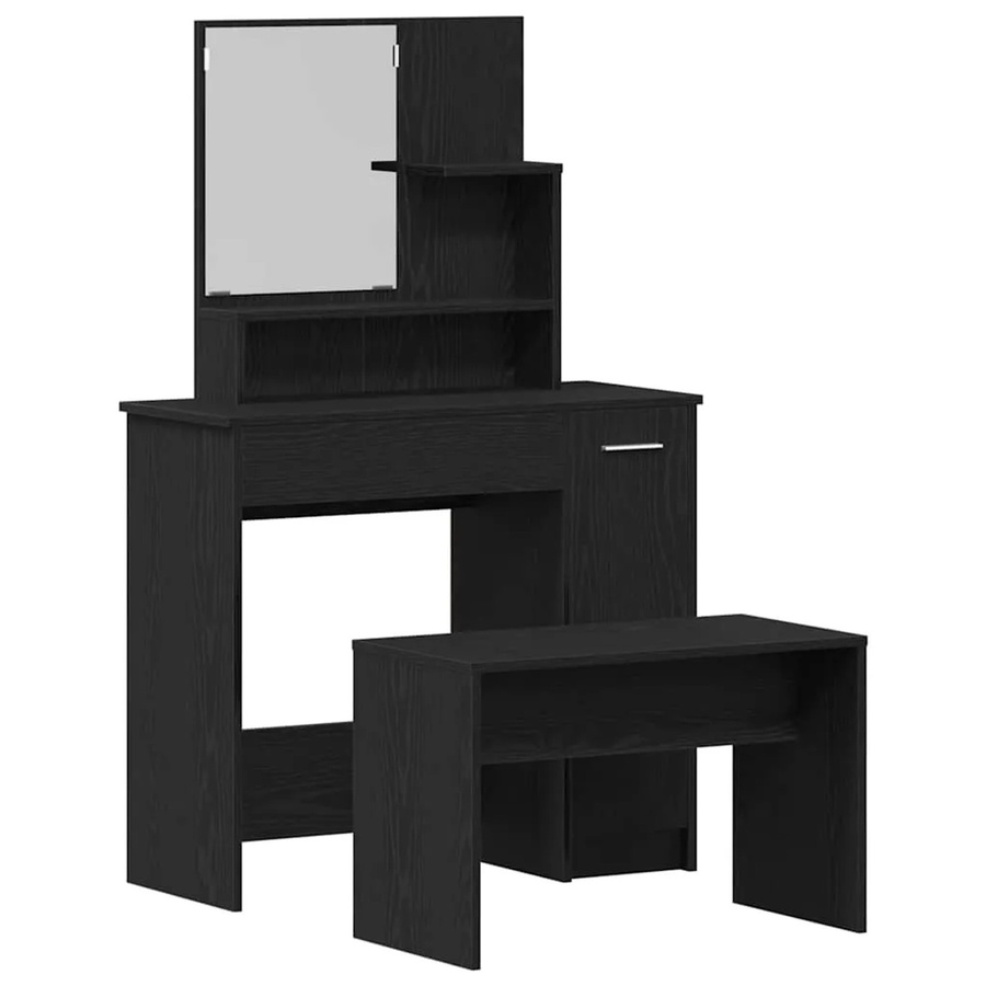 vidaXL Schminktisch Set 2-teilig in Schwarz und Eichen-Optik aus Holzwerkstoff, modern für dein Schlafzimmer - Bild 2