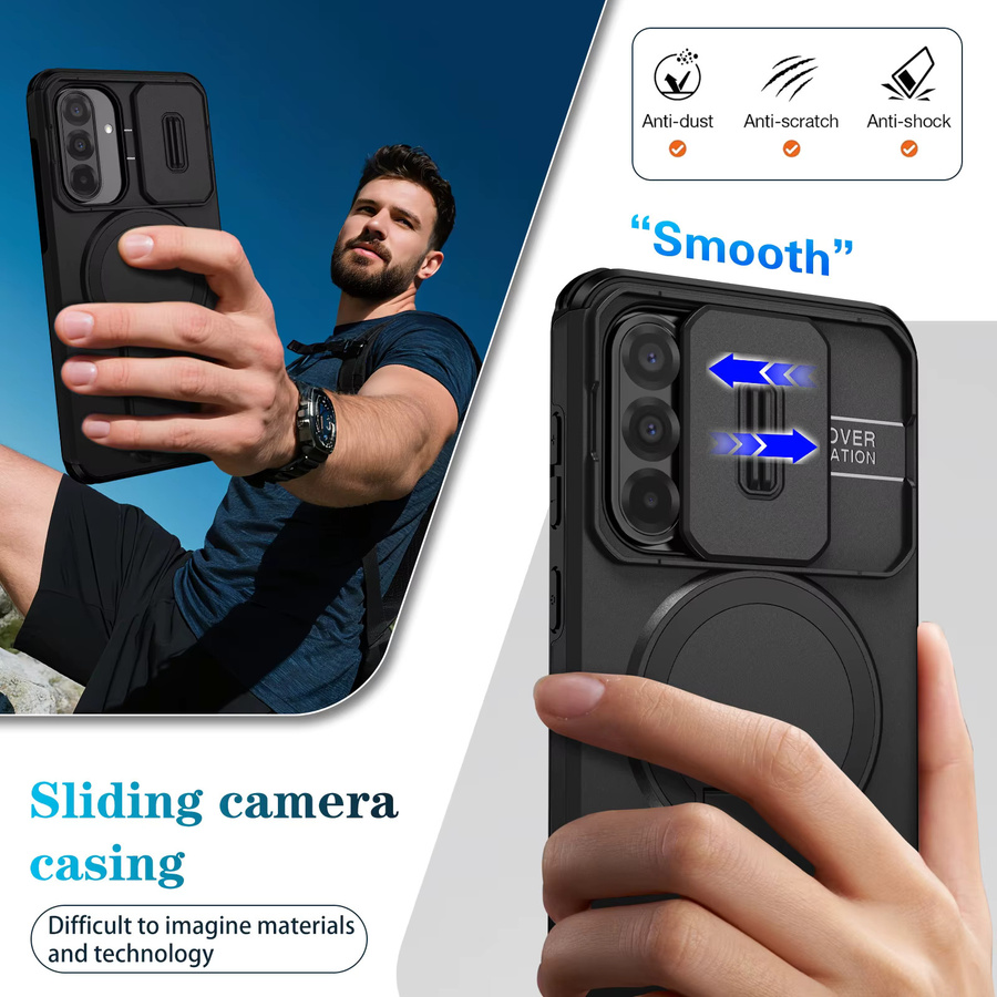 Schiebe-Kameralinsen-Schutz-Cover für Samsung Galaxy A15 A25 A35 A55 A16 A17 A26 A36 A37 A56 A57 in Schwarz und Rot mit kabelloser Ladefunktion - Bild 4