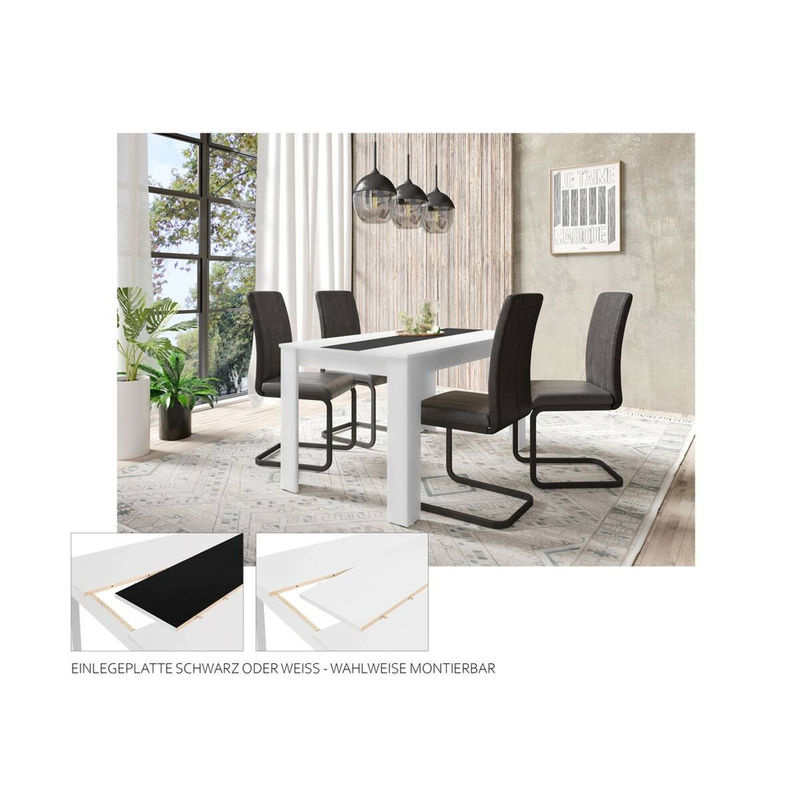 byLIVING Esstisch NORI modern in Weiß/Schwarz mit wendbarer Einlegeplatte, B/T/H: 160 x 90 x 75 cm - Bild 2