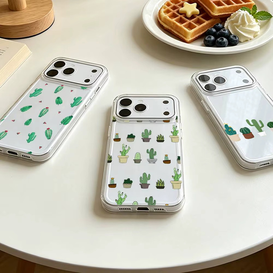 Stoßfeste Silikonhülle mit Cartoon-Kaktus Design für Apple iPhone 11 12 13 14 15 16 17 Pro Max Plus Mini in Transparent - Bild 4