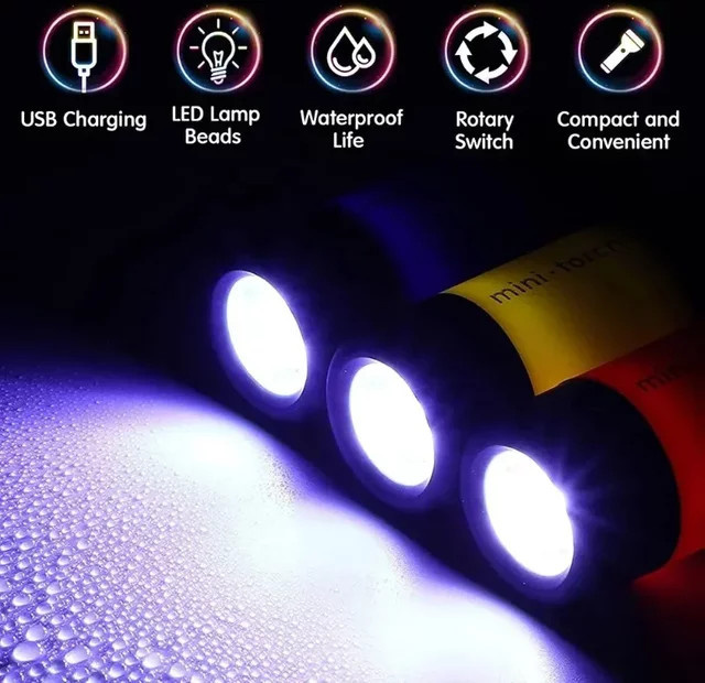 QHSPE Mini-Taschenlampe als Schlüsselanhänger, USB wiederaufladbare LED-Taschenlampe in Schwarz, wasserdichtes COB-Licht für Outdoor, Wandern und Camping - Bild 1