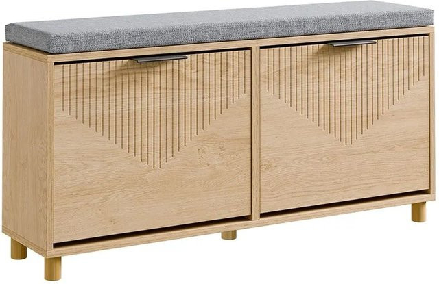 SoBuy Schuhbank FSR211-N in Braun mit Sitzfläche und 2 Klappen, Schuhregal im skandinavischen Design, B/T/H: 100 x 50 x 24 cm - Bild 1