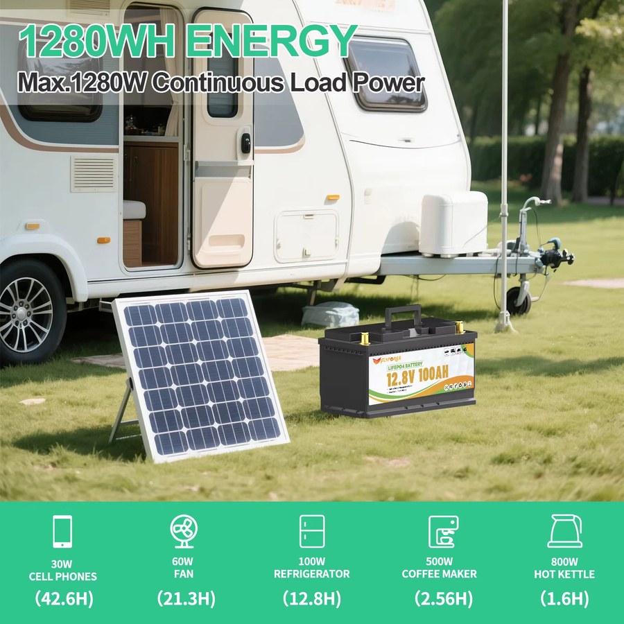 FLLYROWTH 12V 100Ah LiFePo4 Lithium-Batteriepack mit Bluetooth und 100A BMS für Wohnmobil, Boot und Solar-Anwendungen - Bild 7