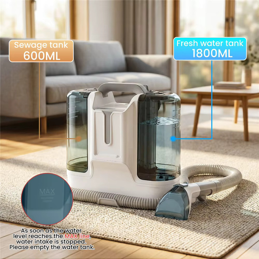 HGTUGO Tragbarer Teppichreiniger 450W 10KPA Multifunktionaler Handstaubsauger in Weiß für Sofa, Teppich und Autositze mit Doppel-Wassertank und Heißwasserfunktion - Bild 3