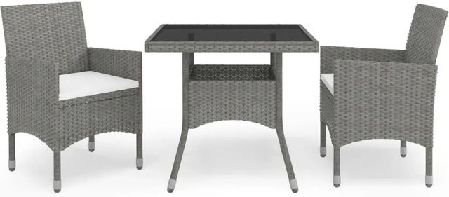 vidaXL 3-tlg Garten-Essgruppe aus Poly Rattan und Hartglas in Grau - Bild 1