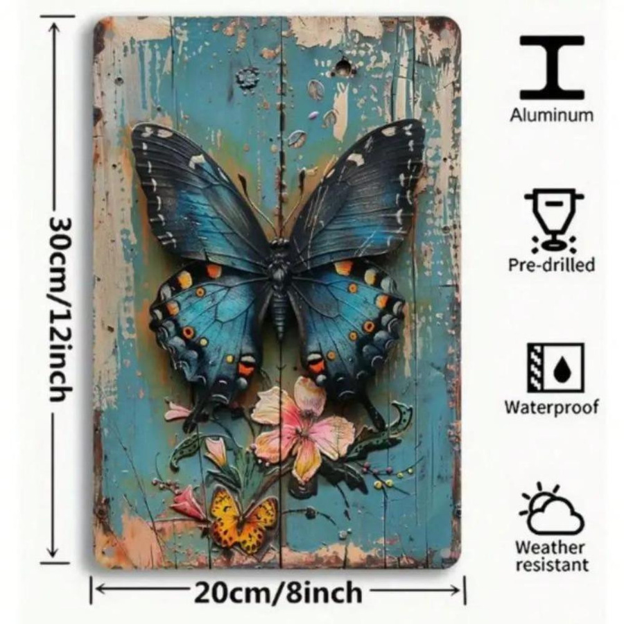 CIFkauf Schmetterlingsschild aus Metall im Vintage-Stil für rustikale Wandkunst, Breite: 20 cm, Höhe: 30 cm - Bild 2