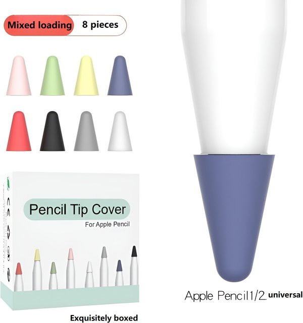 Silikon-Schutzhüllen für Apple Pencil Spitzen, Ersatzspitzen für Apple Pencil 1. und 2. Generation, Set in Grau und Multicolour, 2/8 Stück - Bild 1