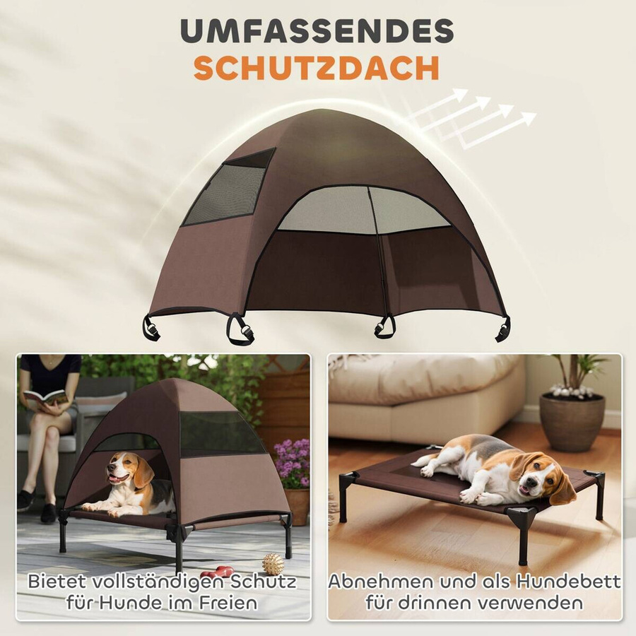 PawHut Hundeliege Outdoor mit Dach und erhöhtem Boden, Kaffee, B/T/H: 61 x 76 x 71 cm - Bild 3