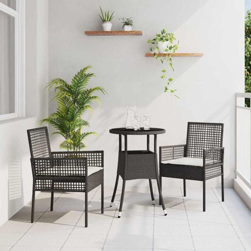 3-teilige moderne Garten-Essgruppe aus Poly-Rattan und Glas in Schwarz von vidaxl - Bild 1