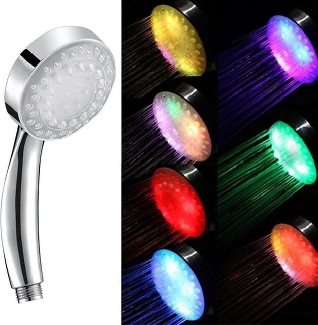 YJSTY LED Duschkopf mit 7 Farben, wassersparend, silber/chrom - Bild 1
