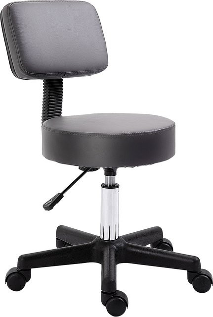 HOMCOM Rollhocker Höhenverstellbarer Arbeitshocker mit Lehne, drehbarer Salon Hocker aus Kunstleder Grau, Durchmesser: 35 cm, Höhe: 72-84 cm - Bild 1