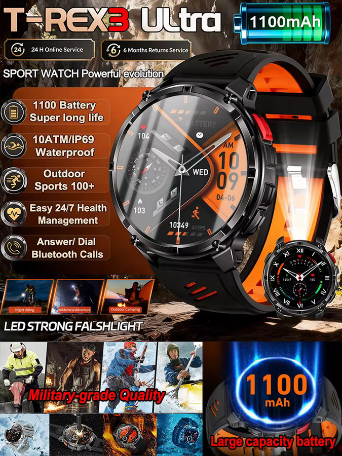 BOXUXING T-Rex 3 Ultra Smartwatch für Herren in Schwarz mit GPS, Herzfrequenzmessung und 10 ATM Wasserdichtigkeit - Bild 6