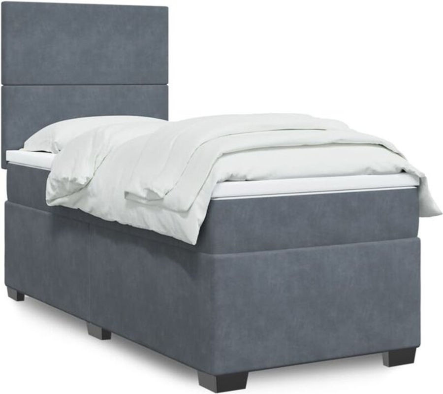 Vidaxl Boxspringbett mit Matratze aus Samt in Anthrazit Grau, B/T/H: 80 x 200 cm - Bild 1