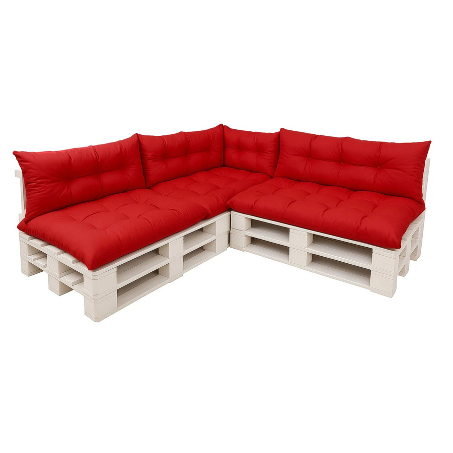 Setgarden 7er Palettensofa Kissen-Set für Outdoor in Rot, bestehend aus 7 Teilen mit Sitzkissen Breite: 120 cm, Tiefe: 80 cm und Rückenkissen Breite: 120 cm, Tiefe: 40 cm - Bild 2