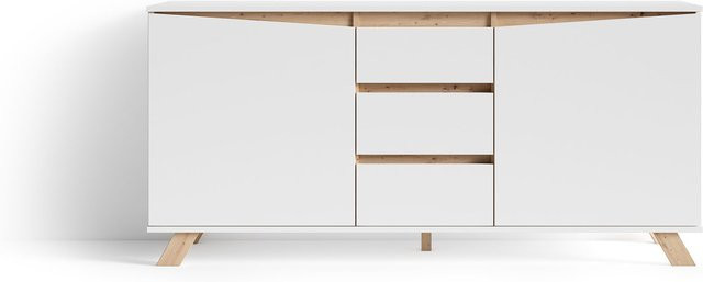 byLIVING Sideboard VALENTIN in Weiß und Eiche, skandinavischer Stil, B/H/T: 160 x 80 x 38 cm - Bild 1