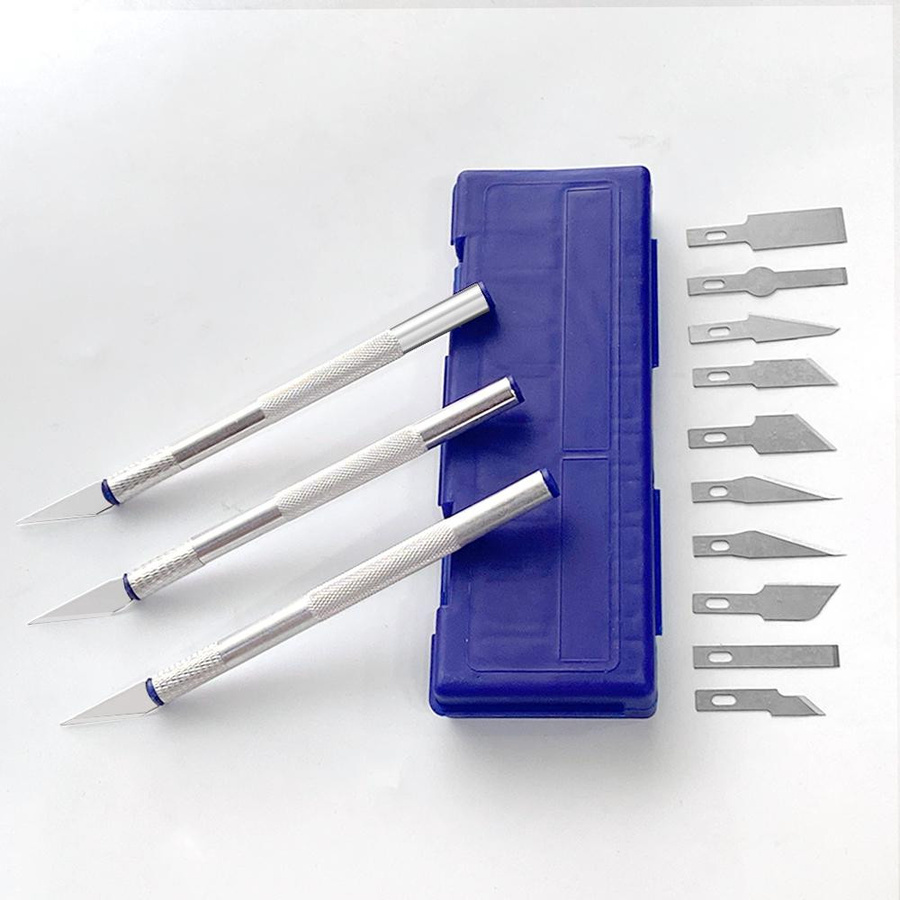 LeFavor 13-teiliges Präzisions-Schnitzmesser Set aus Edelstahl und Aluminiumlegierung in Silber für DIY-Reparaturen und Kunstsiegel-Schneidearbeiten - Bild 3