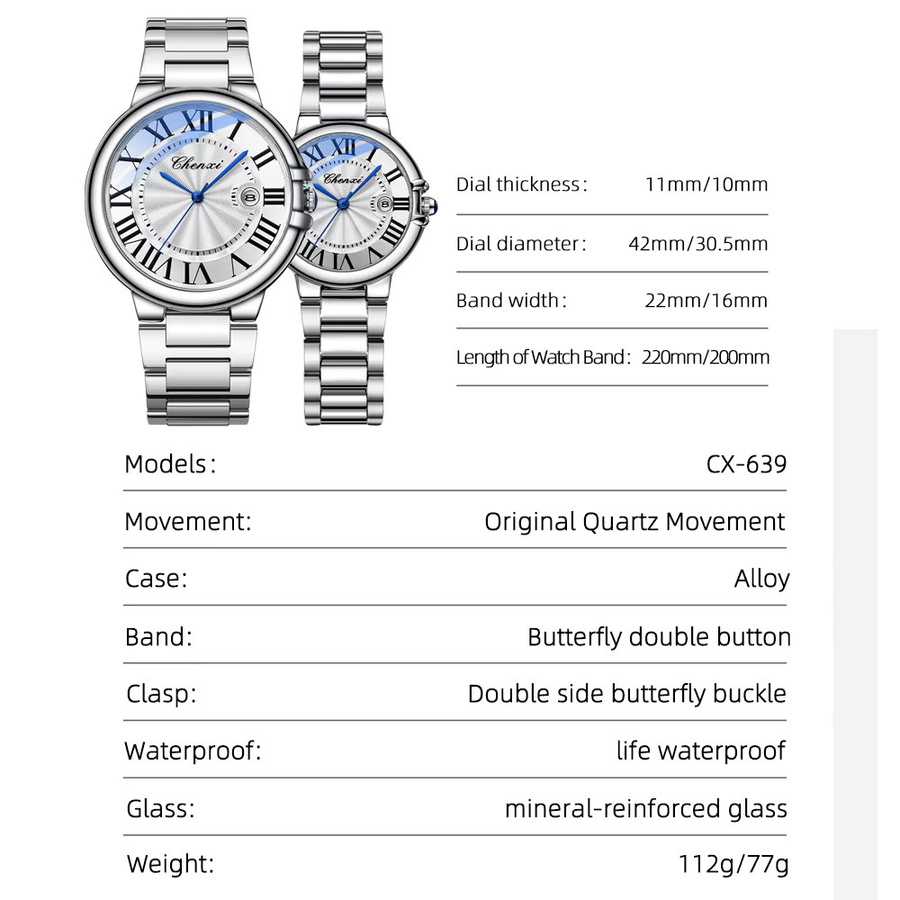 CHENXI Armbanduhr Quarz, Edelstahl, Blau, Unisex - Bild 3