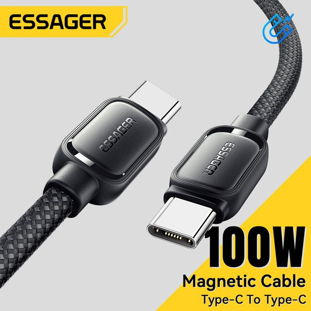 Essager 100 W USB-C PD Schnellladekabel mit magnetischer Anti-Wicklung in Schwarz - Bild 1