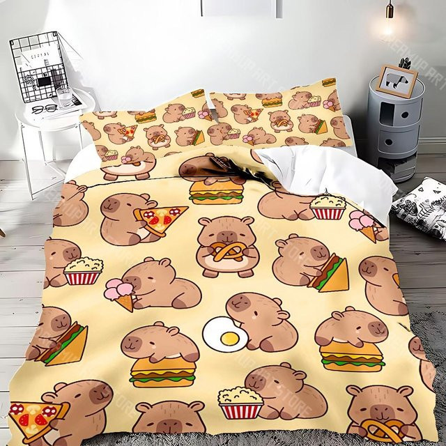 Bettwäscheset Capybara Cartoon mit Bettbezug und Kissenbezug aus Mikrofaser, Gelb, B/H: 135 x 200 cm - Bild 1