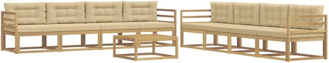 vidaXL Outdoor-Sofagarnitur aus Akazienholz in L-Form, 9-teiliges Set in Weiß und Beige mit Polstern und Tisch - Bild 1