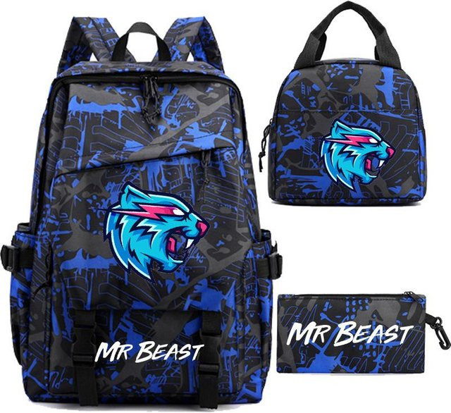 3-teiliges Schulrucksack-Set für Schüler in Blau aus Oxford-Stoff mit Schultasche, Schultergurt und Federmäppchen - Bild 1