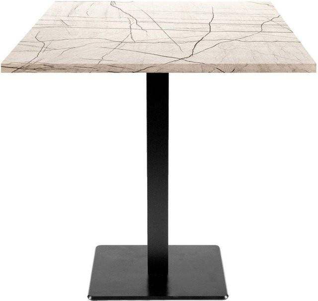 RestooTab Tisch Milan quadratisch in Stein- und Holzoptik, B/T/H: 70 x 70 x 75 cm, Platte in Wollweiß/Grau/Marmoriert und Gestell in Schwarz - Bild 1