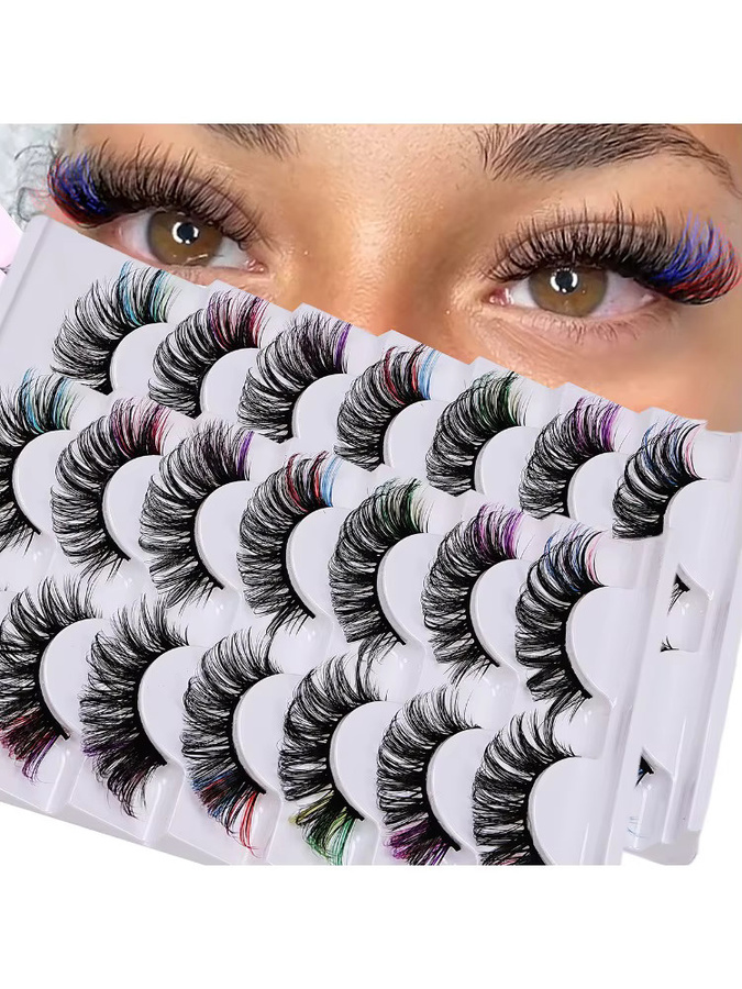 JIEFUXIN Künstliche Wimpern, 14 Paar, farbig, D-Locken, Volumen, Unisex - Bild 5