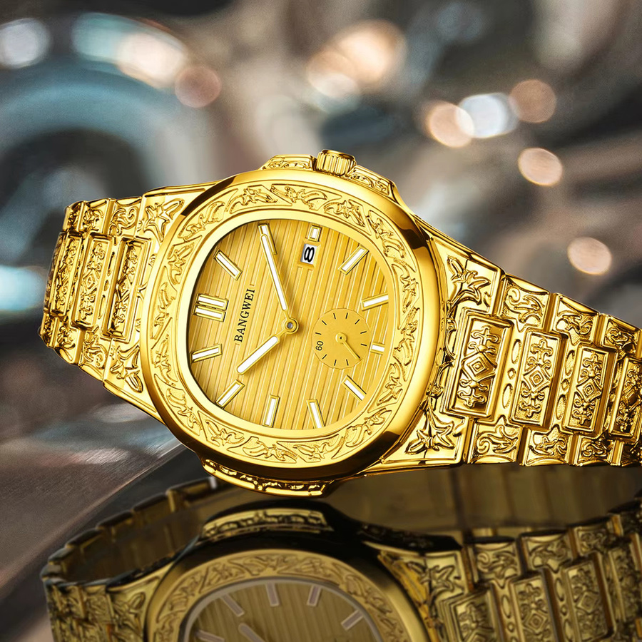 LIGE Armbanduhr, Gold, Edelstahl, Quarz, Eckig, Herren - Bild 4