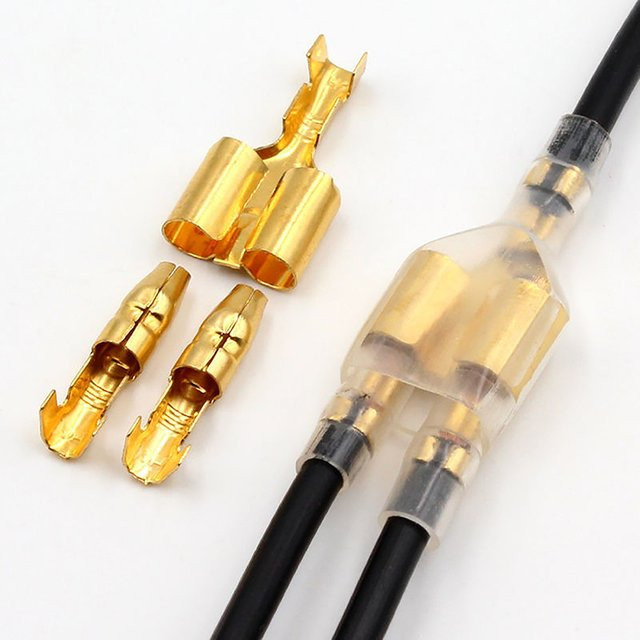 ESHYLALA 60er Set Elektrische Drahtstecker Kaltpress Terminals mit 4mm Durchmesser, Weiblich und Männlich, Goldfarben - Bild 1