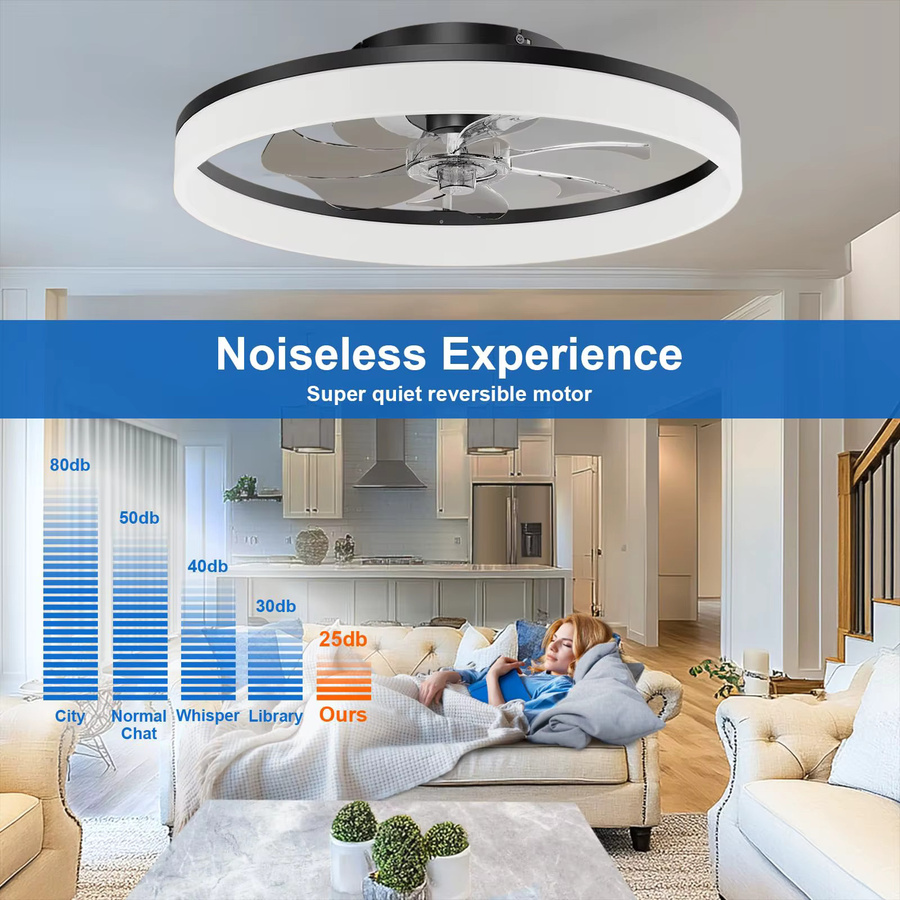 IRALAN Moderner Deckenventilator mit LED-Leuchte, Fernbedienung und App-Steuerung, flache Montage, reversibel mit 6 Geschwindigkeiten und 3 Farbtemperaturen - Bild 4