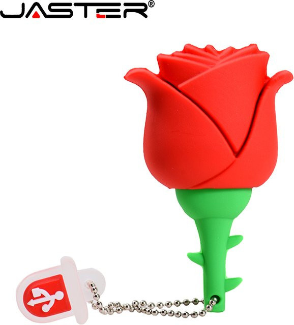 JASTER USB-Flash-Laufwerk Rose Flower Design mit Schlüsselanhänger, 64GB, Farben: Rot, Blau, Gelb, Rosa - Bild 1