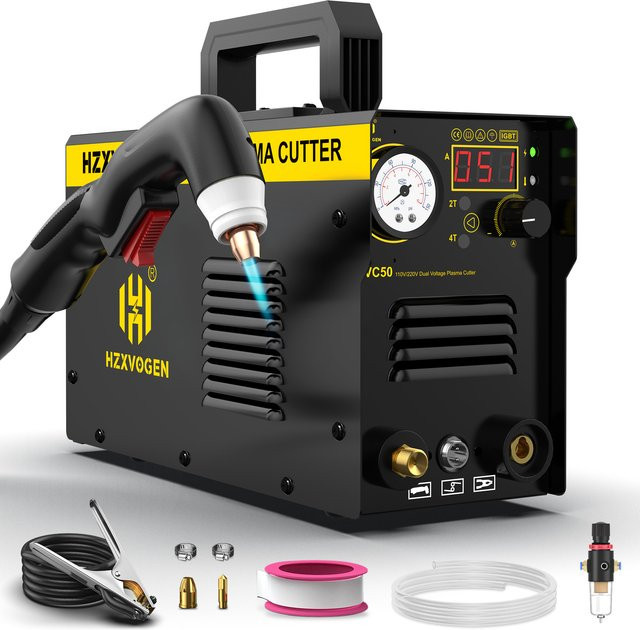 HZXVOGEN HVC50 IGBT Inverter-Plasmaschneider AIR HF Digitaler Plasmaschneider 50 Ampere 220V Schwarz für Edelstahl und Aluminium mit einer Schnittstärke von 1-15mm - Bild 1