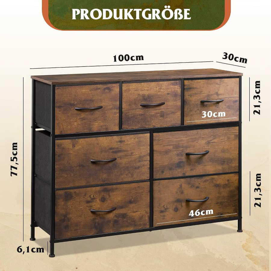 WLIVE Aufbewahrungsschrank mit 7 Stoffschubladen und stabilem Stahlrahmen, Kommode für Schlafzimmer oder Wohnzimmer, Weiß/Braun - Bild 2