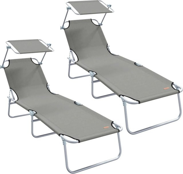 Set aus 2 klappbaren Sonnenliegen von vidaXL in Grau mit Sonnenschutz und verstellbarer Kopfstütze aus Textilene und pulverbeschichtetem Stahl - Bild 1